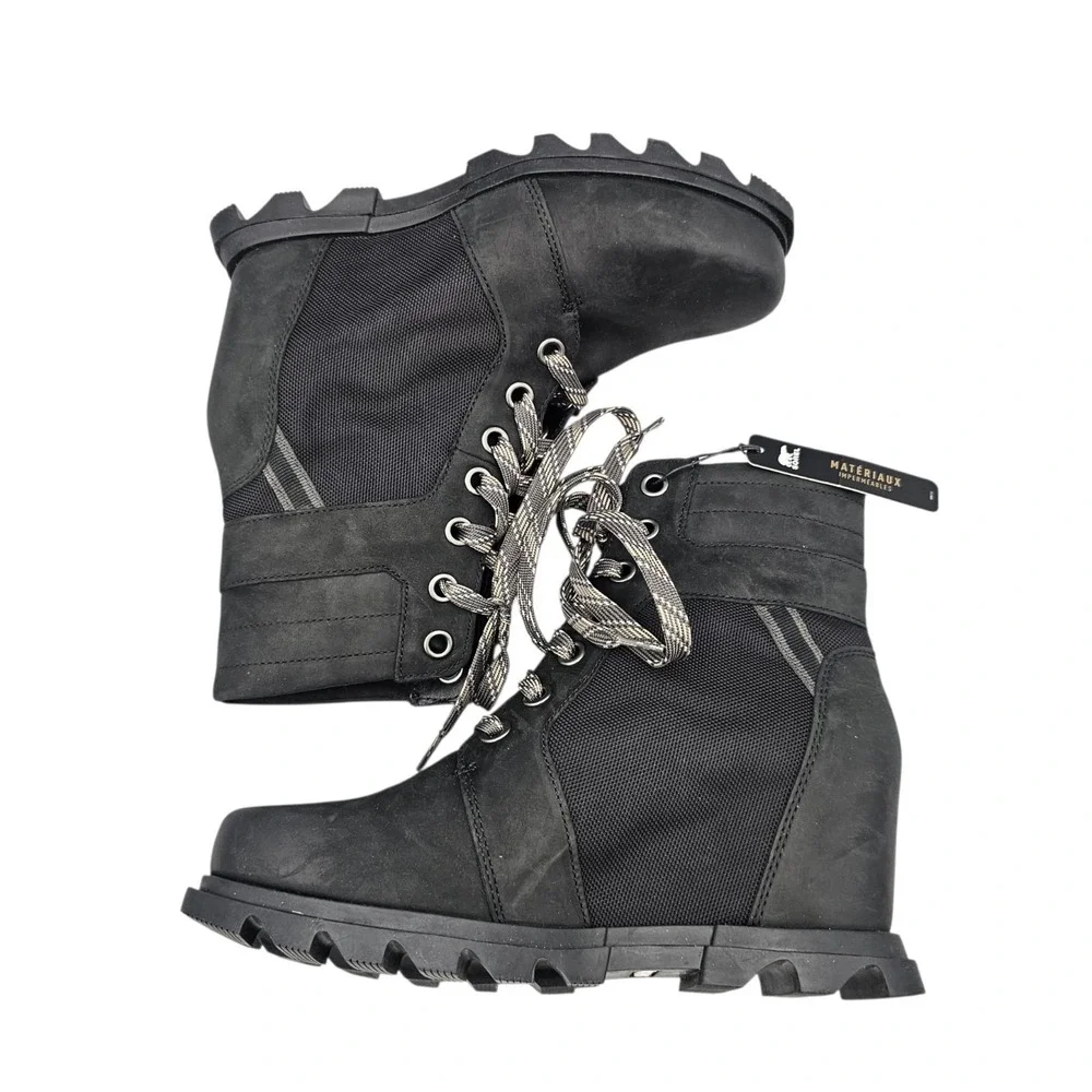 SOREL Women's Size 9.5 NWT Joan of Arctic Wedge III Lexie Black Lace-Up Booties - Picture 7 of 8